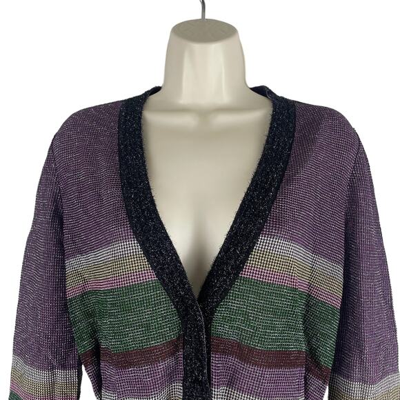 Missoni Metallic Striped Cardigan Color Block Belt Tie Size 6 - Picture 3 of 9